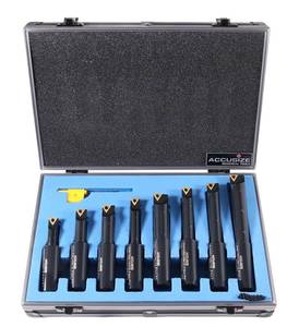 lot 5870 image: Accusize Industrial Tools 8 Pc 34 Round Shank Indexable Boring Bar Set with Tcmt Carbide Inserts, 90 Degree, 2627-9108