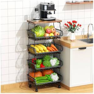 lot 5880 image: Gsiekare Fruit Vegetable Basket for Kitchen, 5 Tier Stackable Fruit Vegetable Storage Baskets with Wheels, Metal Wire Storage Basket Organizer Baskets for Kitchen, Pantry, Bathroom