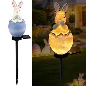 lot 5887 image: LAIAMER Solar Easter Egg Bunny Lights Outdoor, Waterproof Easter Solar Lights Rabbit Bunny Garden Statue Easters Yard Egg Decorations Outdoor for Outside Cemetery Grave (Blue Dont Speak)