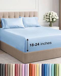lot 5889 image: Extra Deep Full Sheet Set - 4 Piece Breathable & Cooling Bed Sheets - Easily Fits 18 to 24 inch Mattress - Ultra Soft, Wrinkle & Fade Free with Extra Deep Pockets - Hotel Luxury Bedding - Light Blue