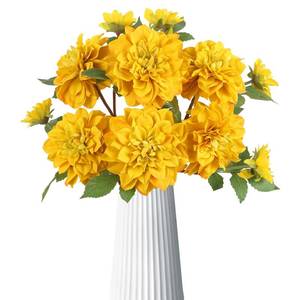 lot 5893 image: Hupiosy 6pcs Large Artificial Dahlia Flowers Yellow Faux Dahlia Silk Flowers with Long Stem for Wedding Bouquets Anniversary Party Floral Arrangements Home Tables Decoration��Yellow