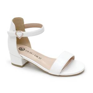 lot 5894 image: Vonair Girls Sandals Low Heels Open-Toe Ankle Strap Dress Shoes for Wedding Party (Little & Big Kids) White US 1