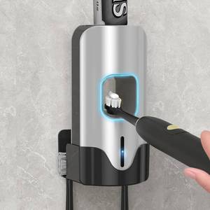 lot 5916 image: Automatic Toothpaste Dispenser Wall Mounted - Hands-Free Toothpaste Squeezer with 3 Speed Settings, 2 Toothbrush Holders & Strong Adhesive - Smart Bathroom Organizer for Kids and Adults
