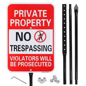 lot 5921 image: Large Private Property No Trespassing Sign with 54 Heavy Duty Metal Thick Stake, Violators Will Be Prosecuted, 17 x 12 .040 Aluminum Sign - Reflective, UV Protected and Weatherproof