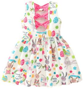 lot 6178 image: Girls Easter Dress Kids Summer Dress Rabbit Baby Clothes Backless Sleeveless Sundress Easter Bunny Dress for Toddlers Pink Outfits 2-3T 1403