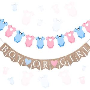 lot 6185 image: Trandraft 2 Pcs Party Decorations Pre-Strung Boy or Girl Burlap Banner and Garland He or She Sign for Gender Reveal Welcome Baby Shower Birthday Party Decorations(Bodysuits,Pink, Blue)