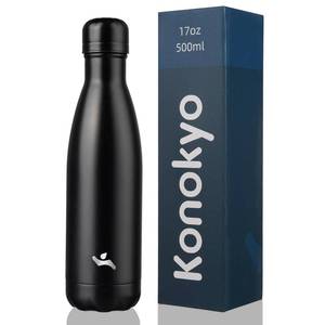 lot 6208 image: Konokyo Insulated Water Bottles,17 oz Double Wall Stainless Steel Vacumm Metal Flask for Sports Travel,Midnight Black