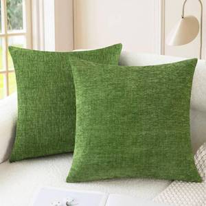 lot 6219 image: CaliTime Throw Pillow Covers Decorative 20 X 20 Inches Pack of 2 Cozy Chenille Cushion Cases for Couch Sofa Bed Living Room Home Forest Green