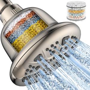 lot 6229 image: MakeFit Filtered Shower Head Brushed Nickel - High Pressure Shower Head with Filter for Hard Water Softener - 7 Settings Bathroom Rain Showerhead to Remove Chlorine and Heavy Metals
