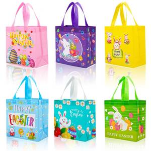 lot 6231 image: JWSCYSY 6Pcs Easter Non-woven Bags with Handle, Happy Easter Gift Bags for Kids, Treat Bags Rabbit Bunny, Reusable Easter Goodie Bags-Waterproof