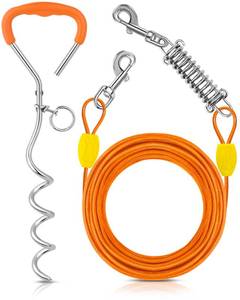 lot 6237 image: Petbobi Dog Tie-Out Cable and Stake - 30ft Heavy Duty Cable with Spring, No Tangle, 16in Ground Stake, Ideal for Yard, Camping and Beach, Suitable for Small Medium Large Dogs Up to 120 lbs, Orange