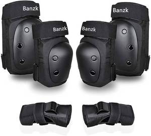 lot 6247 image: AdultChild Knee Pads Elbow Pads Wrist Guards 3 in 1 Protective Gear Set for Skateboarding Inline Roller Biking Roller Skating Cycling Outdoor Sports Black XL