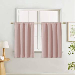 lot 6251 image: Lecloud Blush Pink Kitchen Curtains 36 Inch Length 2 Panels, Soft Privacy Window Short Curtains, Thermal Insulated Rod Pocket Curtain Tiers for Bedroom Bathroom Small Windows, 40 W x 36 L