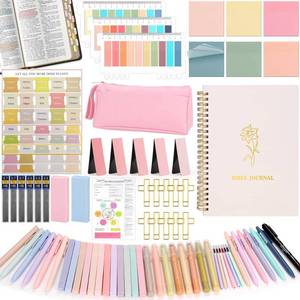 lot 6255 image: Flasoo 106 Pack Bible Study Supplies Journaling Kit for Women, Church Journal Note Taking Annotation Kit, Tabs and Highlighters Set with Pencil Case and More Bible Accessories Christian Gift