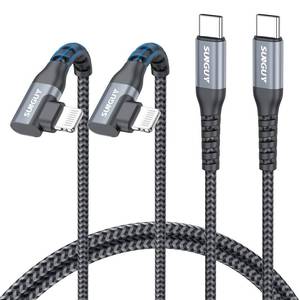 lot 6258 image: SUNGUY Right Angle USB C to Lightning Cable 3FT 2Pack, MFi Certified 90 Degree Type C to Lightning, Charger Cord Fast Charging Braided for iPhone 14131211 Pro Max Mini X XS XR Plus SE