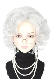 lot 10301 image: LeMarnia Old Lady Wig Costume Set Short Curly Beige Grey Granny Wig for Women 100 Years Old Woman Wigs for Halloween Party Cosplay Theatre Dress Up