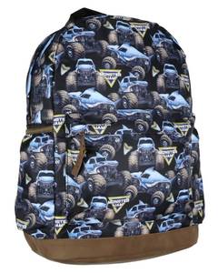 lot 10302 image: INTIMO Monster Jam Backpack Allover Megalodon Shark Monster Truck School Book Bag with Laptop Tech Sleeve 16