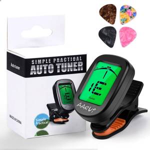 lot 10305 image: AARVI Clip On Guitar Tuner for All Instruments, AcousticElectric Guitar, Ukulele, Bass, Violin, Banjo, Large Clear LCD Display for Guitar Tuning, Chromatic Tuner, 4 Pack Guitar Picks Included