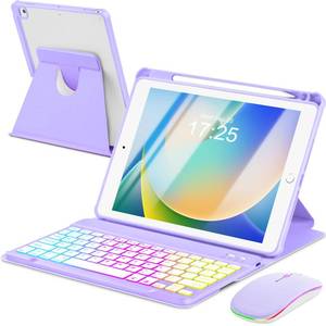 lot 10318 image: EAMPANG Case with Keyboard Mouse for iPad 9th 8th 7th Generation 10.2 inch,7 Rainbow Backlit Detachable Keypad Rotatable Magnetic Cover with Pencil Holder for iPad Air 3rd GenPro 10.5 Purple