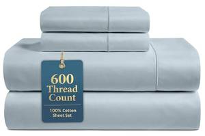 lot 10324 image: LANE LINEN King Bed Sheets �� 600 Thread Count Long-Staple 100% Cotton King Size Bed Sheets, Hotel Luxury Soft Silky Sateen Weave, Durable for Daily Use, Fully Elasticized 15 Deep Pocket �� Blue