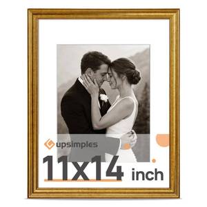 lot 10332 image: upsimples Vintage 11x14 Picture Frame, Antique Gold Frame Displays 8x10 with Mat or 11 x 14 Without for Vertical or Horizontal Wall Decor, 1pack