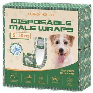lot 10335 image: LURKOMEMO Dog Diapers Male,50 Count Small Male Dog Diapers Disposable for Doggie & Puppy,Ultra Absorbent Male Dog Wraps,Belly Bands for Male Dogs with Wetness Indicator(S Same as Other Brands XS)