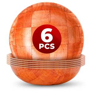 lot 10339 image: 6 Pack Wooden Salad Bowls - 8Wx2H Holiday Wooden Salad Bowl Set for Pasta, Fruit or Side Dishes, Glossy & Easy to Clean Surface, for Party Dinners, Brunches, Weddings, Great Mothers Day Table Decor