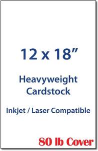 lot 10340 image: 12 x 18 Cardstock Sheets For Inkjet or Laser Printers - Heavy 80lb Cover Matte Finish White - Great for Flyers, Menus, Posters, Covers (50 Sheets)