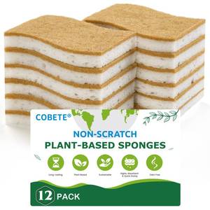 lot 10341 image: COBETE 12 Pack Natural Biodegradable Kitchen Non Scratch Sponges,Compostable Plant Based Coconut Cellulose Sponge,Eco Friendly Reusable Dish Scrubber Sponge for Pots, Pans & Household Cleaning
