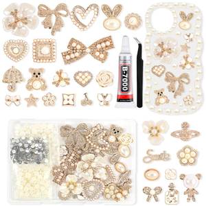 lot 10343 image: Junk Case Charms Kit with Gule, Junk Phone Case Decorating Kit with Bling Flower Butterfly Flatback Pearls Rhinestone Accessories for DIY Phones Case Deco Making Supplies