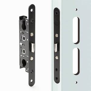 lot 10349 image: 2 Point Bolt Mortise Lock Replacement Fits for Pella Storm Doors ONLY, 2-12 Handle PZ, 78 Backset, 7-14 Faceplate Screw Hole Centers, Bolts Spaced at 2-12, Non-Handed, Black