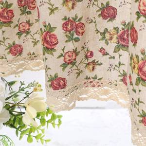 lot 10363 image: Moslovstar Farmhouse Cotton Linen Tier Curtain 15.7 Inch Long Elegant Floral Lace Window Valance Kitchen Bathroom Short Curtain, 1 Panel, Blooming Roses on Beige