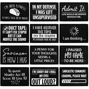 lot 10372 image: Haull 24 Pcs Funny Sayings Patches Loop and Hook Set Sew on Hat Applique Badge Sticker Sarcasm Military Patches for Xmas Backpacks All Fabrics Jeans Vest Coat Bikers Rockers Hipsters(Black and White)