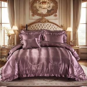 lot 10375 image: Silk Like Satin Comforter Set with Sheet Set Queen Size 8 Pieces Blush Pink Satin Bedding Set Silky Ruffle Pattern Home Deocr Luxury Silky Comforter Set with 1 Cushion Cover