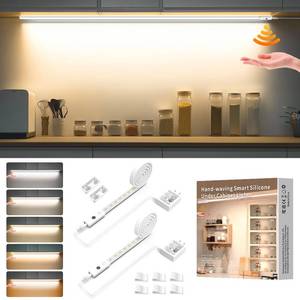 lot 10381 image: MY BEAUTY LIGHT 80in Smart Under Cabinet Lights, Handwave Sensor Under Counter Lights for Kitchen, 2700K-6500K 1090lm Stick-on Closet Light, Slim Cuttable Plug and Play Kitchen Lamp, 2 Rolls of 40in