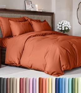 lot 10392 image: Duvet Cover Queen Size Set - Extra Soft Queen Duvet Cover 90 x 90 with 2 Pillow Shams - Hotel Luxury, Easy Care & Fade Free w Zipper Closures & Ties - All Season, Comfy & Breathable (Terracotta)