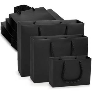 lot 10396 image: Lyellfe 30 Pack Black Gift Bags, Heavy Duty Kraft Paper Bag with Handle, Luxury Waterproof Shopping Bag, Retail Merchandise Bags for Birthday, Wedding, Christmas, S, M, L