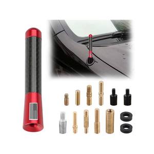 lot 10402 image: BESULEN Car Short Antenna, 3.1 Inch Carbon Fiber American Flag Aluminum Auto Radio Antenna for AMFM Reception, Universal Replacement Car Antenna with 9 Adapters, 2 Screws, 2 Rubber Rings (Red)