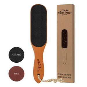 lot 10405 image: Pumice Stone Foot File - Wooden Pedicure Feet Scrubber with Handle for Callus, Dry, and Dead Skin Removal - Heel Scraper for Feet, Hands, and Body - Foot Filer for Use in Shower
