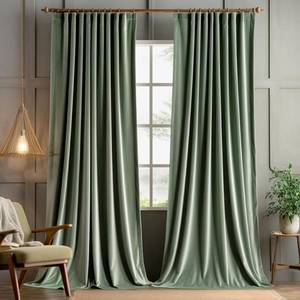 lot 10408 image: MIULEE Sage Green Velvet Curtains 108 inches 2 Panels - Pinch Pleated Luxury Room Darkening Window Drapes for Bedroom Living Room Thermal Insulated Super Soft Blackout Extra Long, Back Tab Rod Pocket