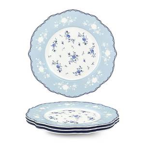 lot 11730 image: fanquare 8 Inch Porcelain Dessert Plates Set of 4, Lace Serving Bowls Set for Salad, Soup, Pasta, Snack, Blue Roses