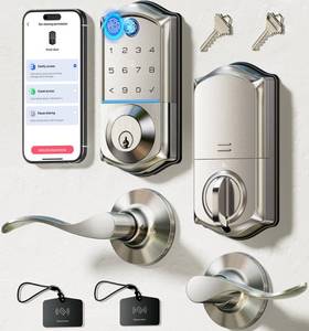 lot 11759 image: Veise VE017-L Fingerprint Smart Lock with Lever Handles, App Control, Keyless Entry Front Door Lock Set, Electronic Digital Keypad Deadbolt, Remote Grant, Emergency Power Port, Auto Lock, Satin Nickel