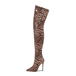lot 11764 image: LINMUYOUJIA Thigh high boots for women striped Back zipper Burgundy Zebra Print Over the knee Sexy gold white pointed toe Cow Print leopard Magenta stiletto heel -Shiny-leopard-43