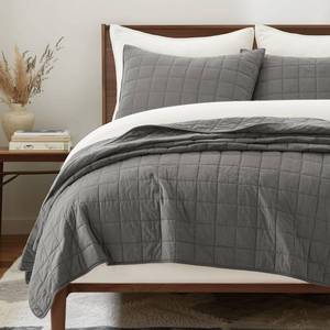 lot 11770 image: EVERGRACEHOME 100% Cotton Box Stitch Quilt Bedding Set Queen Size 3 Pieces, Garment-Washed Lightweight Soft Cozy Coverlet, Quilted Bedspread Sets with 2 Shams for All Season, Dark Gull Gray