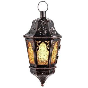 lot 11796 image: DECORKEY Ramadan Lantern Decorative Indoor & Outdoor, 13.6���� Vintage Decorative Hanging Lanterns with Chian for Home Porch Patio Decor, Metal Christmas Moroccan Candle Holder Decorations (Amber)