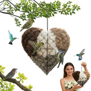lot 11804 image: Bird Nesting Material Holder,Handmade Alpaca Fiber Bird Nesting Heart,Birds Nests Material Holder,Winter Fowl Gifts Animal Hummingbirds Lovers Home Garden Yard(1 Set)