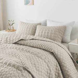 lot 11807 image: WDCOZY Light Beige Twin Size Quit Bedding Set with 1 Pillow Sham, Lightweight Soft Bedspread Coverlet, Thin Comforter Bed Cover for All Season, 2 Pieces, 68x90 inches