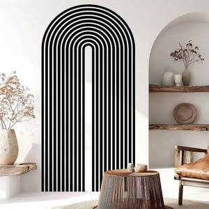 lot 12038 image: VePret Boho Mid-Century Modern Wall Decals Peel and Stick, Archs Sun Vinyl Wall Decor, Removable Leaves Plants Home Decor Art Stickers for Bedroom Living Room Classroom Office