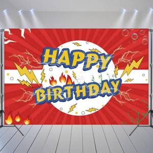 lot 12042 image: Cartoon Red Birthday Decorations, Anime white Themed Birthday Party Banner for Boys and Girls Party Supplies