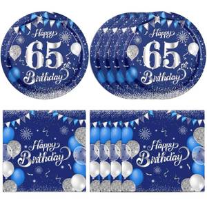 lot 12045 image: 40Pcs 65th Birthday Decorations Kit for Men Women,Blue Silver 65th Birthday Party Paper Plates and Napkins Happy Sixty-five Years Old Tableware Set for 1960 Anniversary 65 Year Old Party Supplies